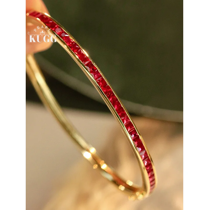 KUGG 100% 18K Yellow Gold Bangle Luxury Shiny Design Natural Ruby Bangle for Women Senior Banquet High Gemstone Jewelry
KUGG 100% 18K Yellow Gold Bangle Luxury Shiny Design Natural Ruby Bangle for Women Senior Banquet High Gemstone Jewelry