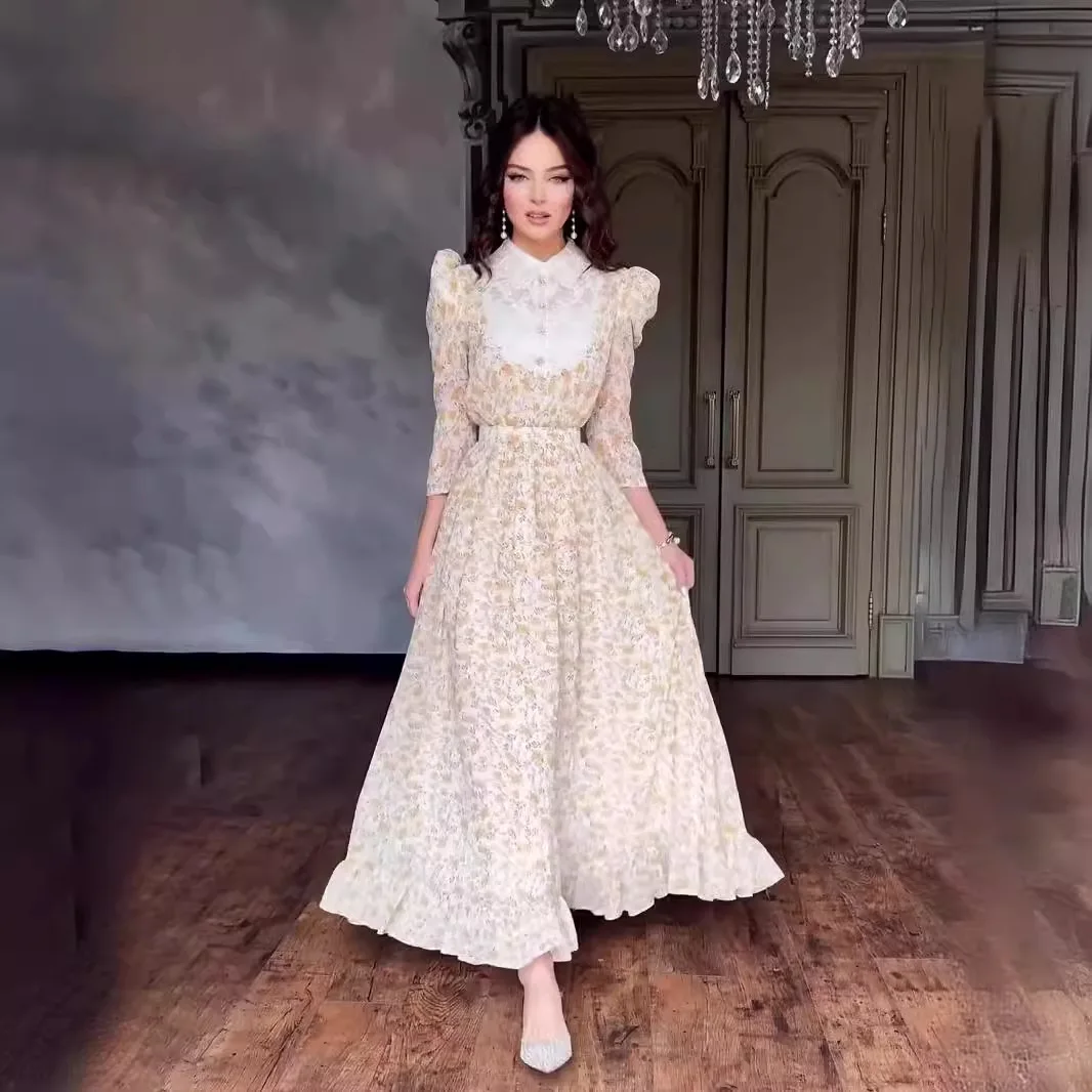 Fashionable Long Slim Fit Floral Print Collar Doll Collar Splice Dress Elegant Women's Dress Chinese Style A- Line Midi Dress
Fashionable Long Slim Fit Floral Print Collar Doll Collar Splice Dress Elegant Women's Dress Chinese Style A- Line Midi Dress