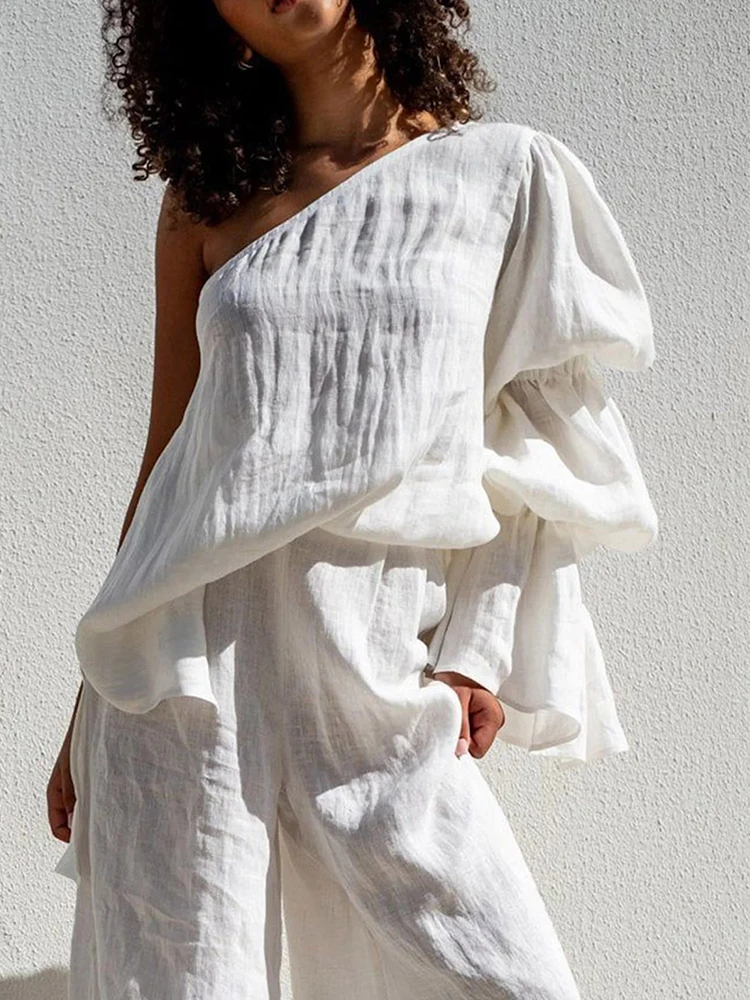 Gymystars Flared Sleeves Women's T-shirt One-shoulder Long Sleeves Tee Summer Loose Asymmetric Elasticity Blouses&Shirts Female
Gymystars Flared Sleeves Women's T-shirt One-shoulder Long Sleeves Tee Summer Loose Asymmetric Elasticity Blouses&Shirts Female