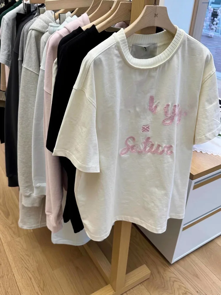 Nok Xiaola Authentic Brand SAT Cherry Blossom Series Футболка с вышивкой в Корейском стиле Свободного кроя из хлопка ort Sve 
Nok Xiaola Authentic Brand SAT Cherry Blossom Series Футболка с вышивкой в Корейском стиле Свободного кроя из хлопка ort Sve