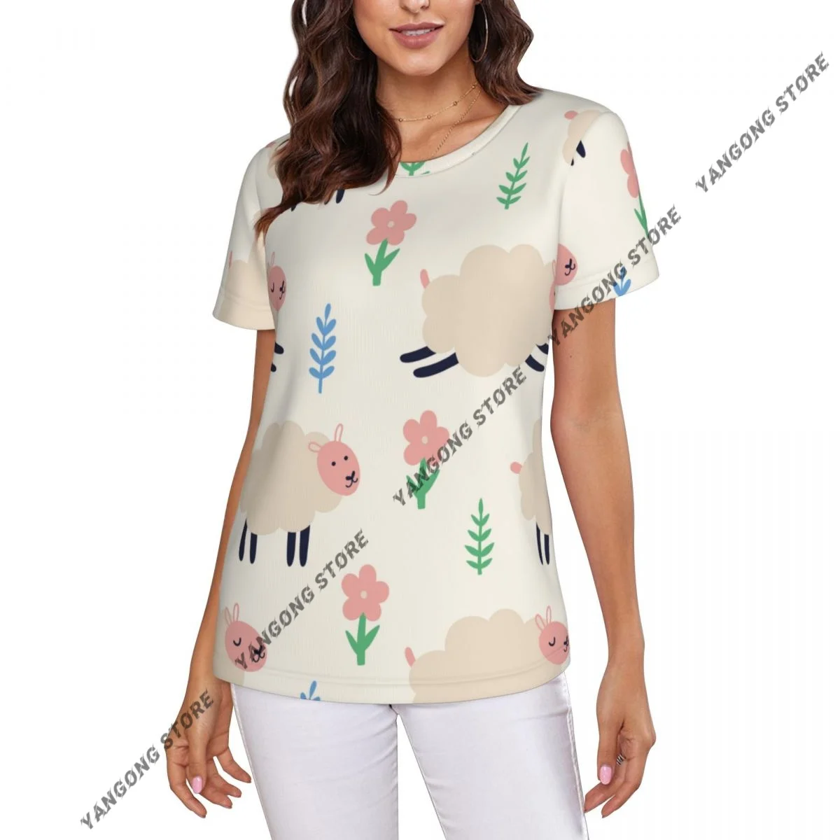 T Shirt Women Sheep With Plants Tee Shirt Casual Round Neck Short Sleeve Streetwear Female T-Shirt
T Shirt Women Sheep With Plants Tee Shirt Casual Round Neck Short Sleeve Streetwear Female T-Shirt