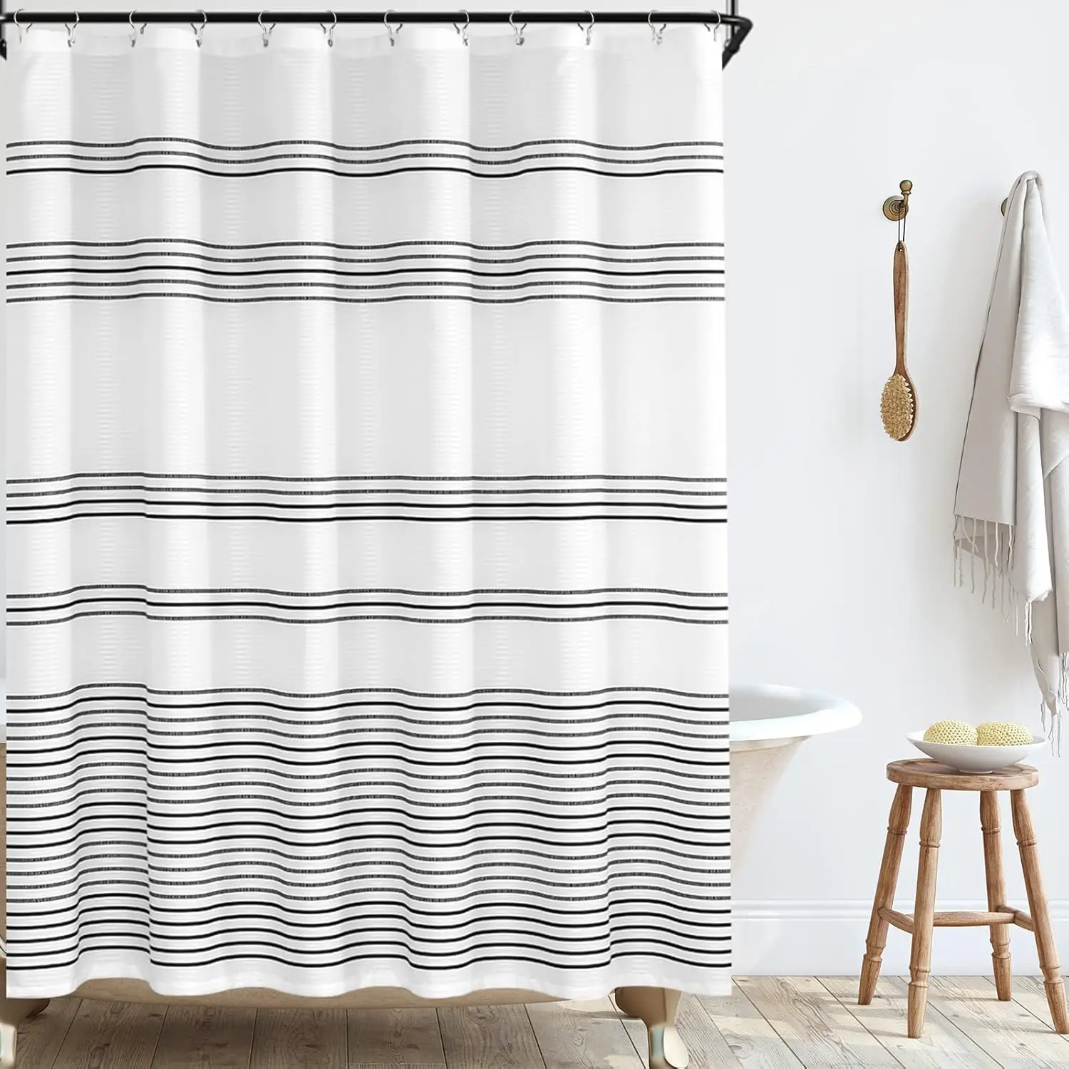 Modern Farmhouse Striped Waterproof Shower Curtain Set with 12 Hooks, Machine Washable, 70x72 Inches for Bathroom
Modern Farmhouse Striped Waterproof Shower Curtain Set with 12 Hooks, Machine Washable, 70x72 Inches for Bathroom