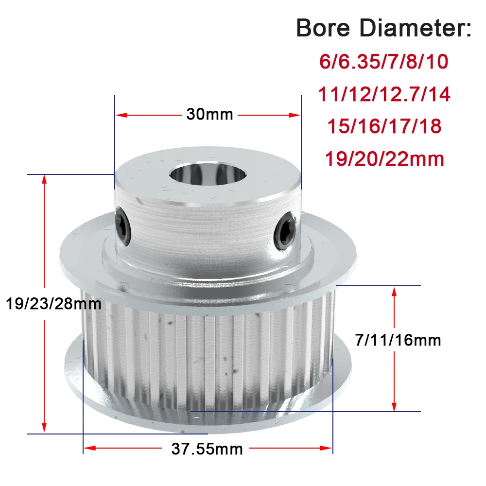 K Type 3M 38 Teeth 40 Teeth 42 Teeth Timing Belt Pulley Bore6/6.35/7/8mm for 6mm 10mm 15mm 16mm 17mm Belt Used in Linear Pulley
K Type 3M 38 Teeth 40 Teeth 42 Teeth Timing Belt Pulley Bore6/6.35/7/8mm for 6mm 10mm 15mm 16mm 17mm Belt Used in Linear Pulley