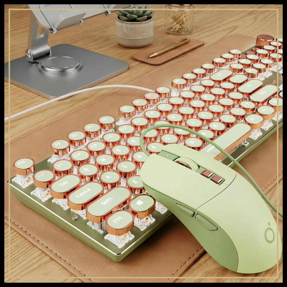 Vintage Typewriter Mechanical Keyboard & Mouse Combo, 104 Keys Backlit LED, Pink Switch, Media Knob for PC
Vintage Typewriter Mechanical Keyboard & Mouse Combo, 104 Keys Backlit LED, Pink Switch, Media Knob for PC