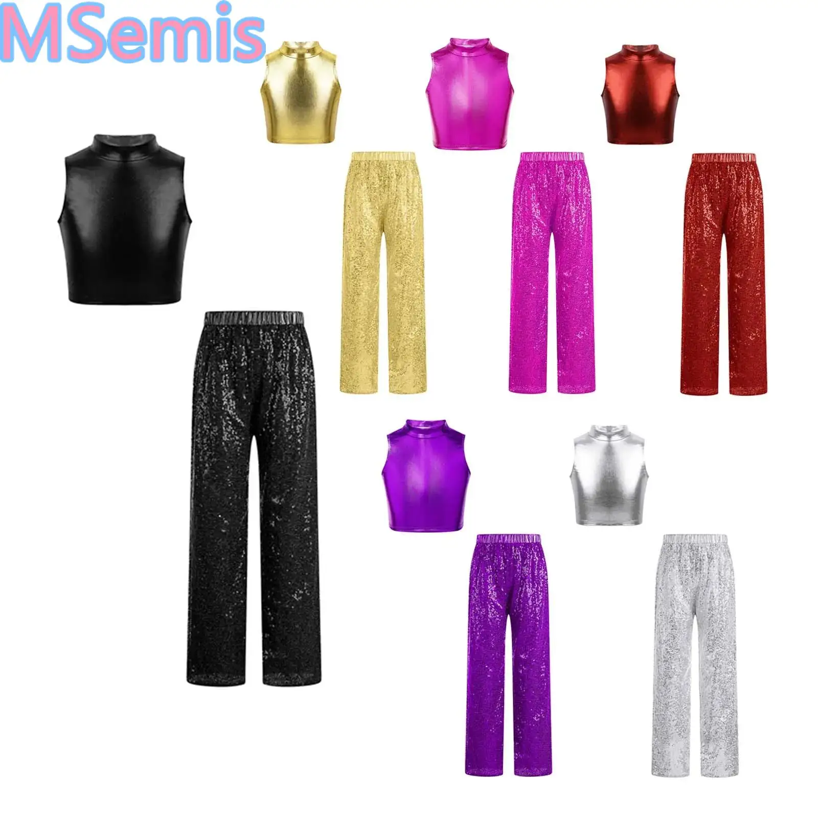 Kids Girls Jazz Modern Dance Performance Costume Outfit Sleeveless Crop Top with Sequin Pants Dance Cheerleader Street Dancewear
Kids Girls Jazz Modern Dance Performance Costume Outfit Sleeveless Crop Top with Sequin Pants Dance Cheerleader Street Dancewear