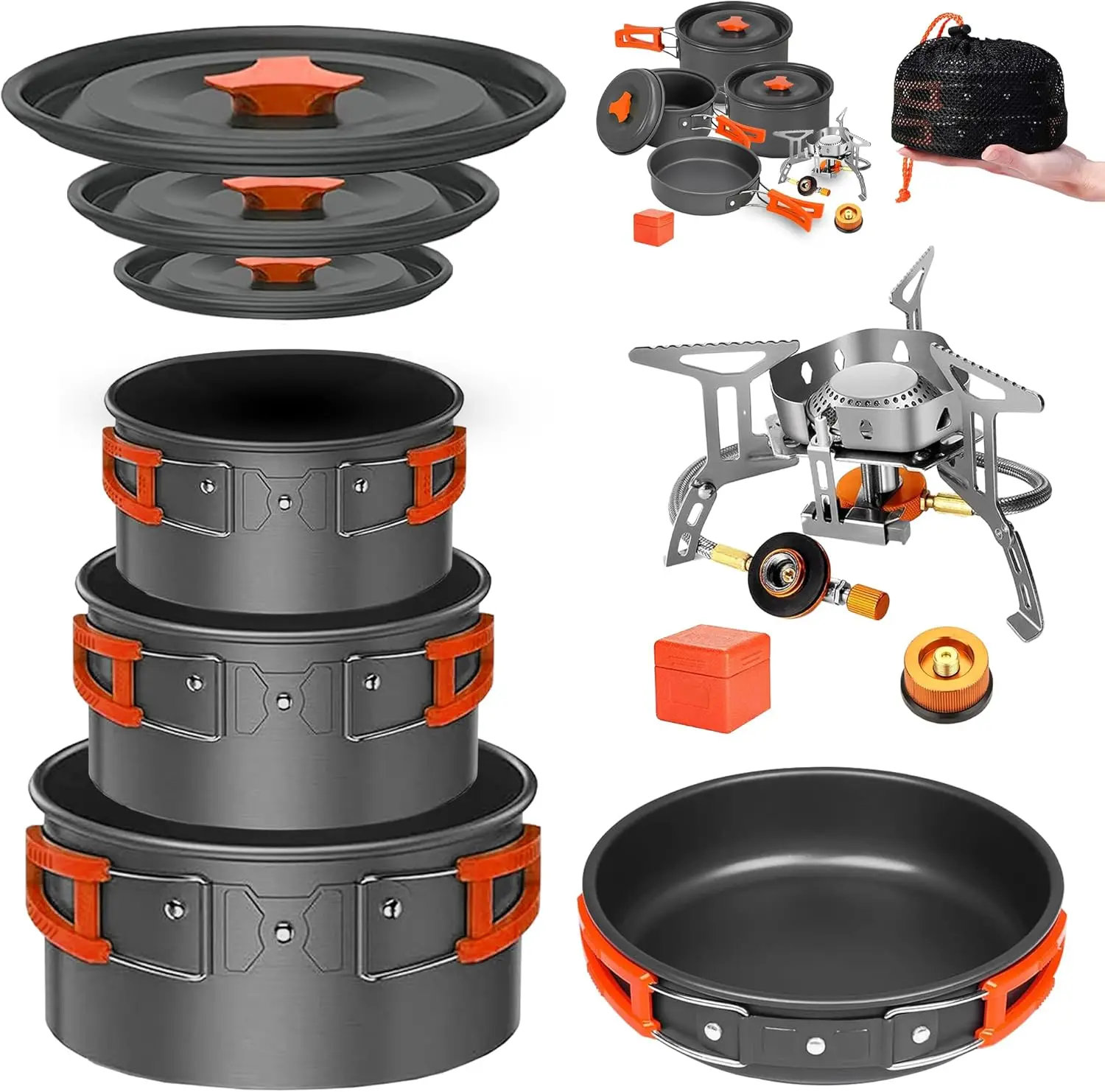 Camping Cookware Mess Kit Set with Stove, 10-Piece Non-Stick Backpacking Pots and Pans Set, Portable Camping Stove for Hiking
Camping Cookware Mess Kit Set with Stove, 10-Piece Non-Stick Backpacking Pots and Pans Set, Portable Camping Stove for Hiking