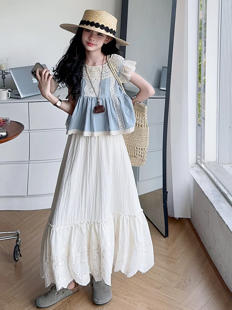 Girls Summer Outfit Dr Set 2025 New Sle Middle School Girl Korean Version Long Lace Trim Skirt Trendy Two-Piece Suit
Girls Summer Outfit Dr Set 2025 New Sle Middle School Girl Korean Version Long Lace Trim Skirt Trendy Two-Piece Suit