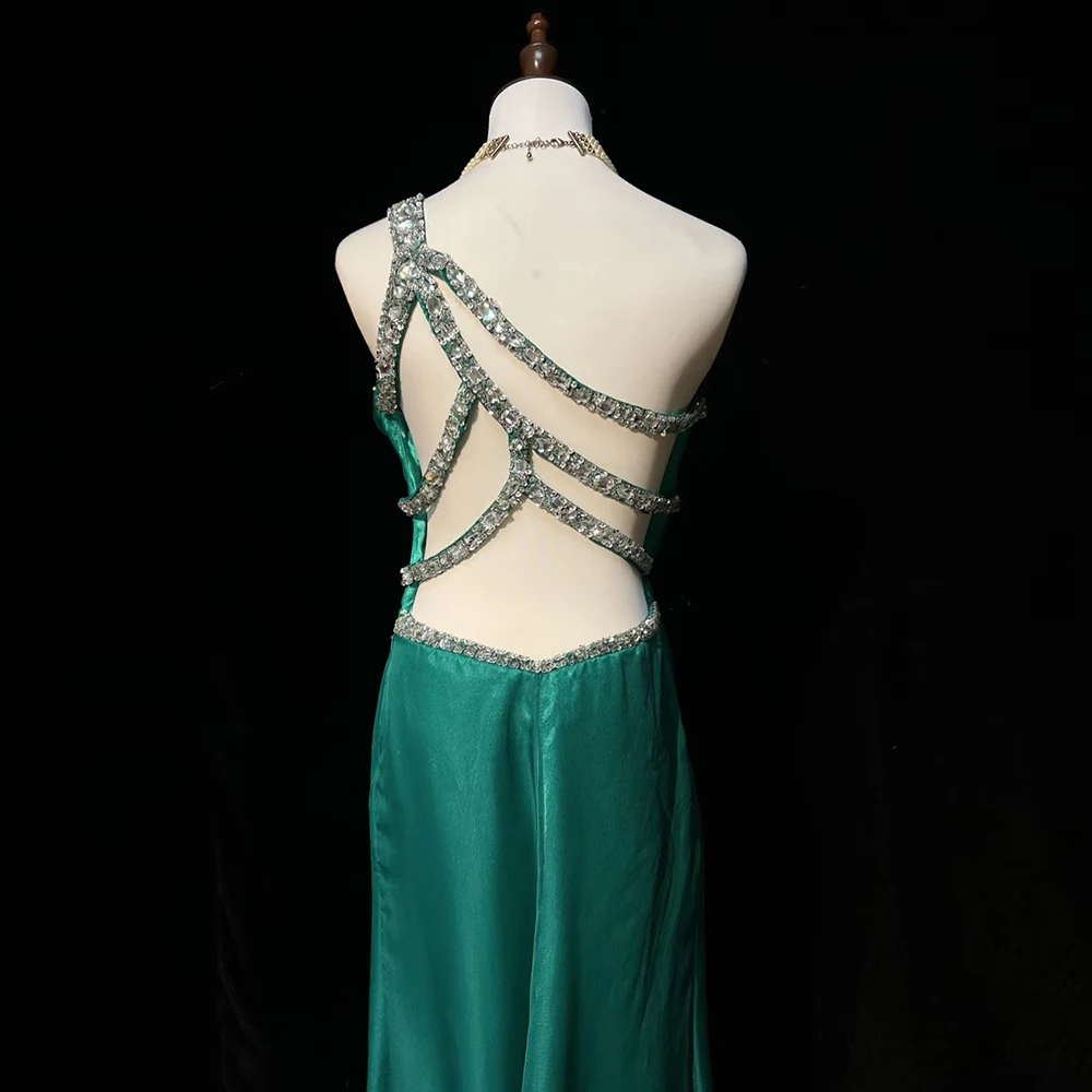 Vintage Green One Shoulder Crystal Prom Dress Backless Pleat Sleeveless Slit A-line Gown Wedding Cocktail Evening Party Dress
Vintage Green One Shoulder Crystal Prom Dress Backless Pleat Sleeveless Slit A-line Gown Wedding Cocktail Evening Party Dress