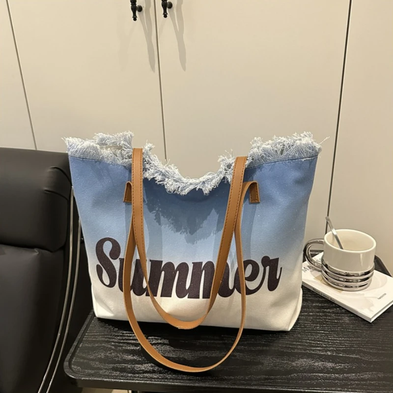 Summer Large Capacity Women Canvas Shoulder Bags Casual Tassel Design Ladies Beach Tote Bag Contrast Color Letter Female Handbag
Summer Large Capacity Women Canvas Shoulder Bags Casual Tassel Design Ladies Beach Tote Bag Contrast Color Letter Female Handbag