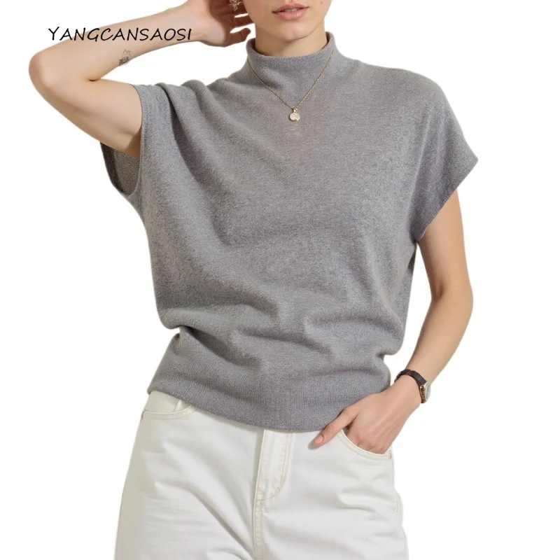 Women's Fashion Autumn New Shoulder Short Sleeve 100% Wool Knitted Seamless Half High Collar Temperament Solid Color Sweater
Women's Fashion Autumn New Shoulder Short Sleeve 100% Wool Knitted Seamless Half High Collar Temperament Solid Color Sweater