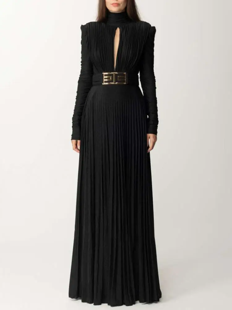 Freeacy Solid Color Hollowed V-back Elegant Evening Dresses for Women High Neck Belted Pleated Party Dress Split-side Maxi Dress
Freeacy Solid Color Hollowed V-back Elegant Evening Dresses for Women High Neck Belted Pleated Party Dress Split-side Maxi Dress