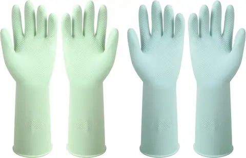 Guantes de goma para lavar platos, guantes de cocina reutilizables, 2 pares de guantes de limpieza para lavar platos, duraderos y antideslizantes