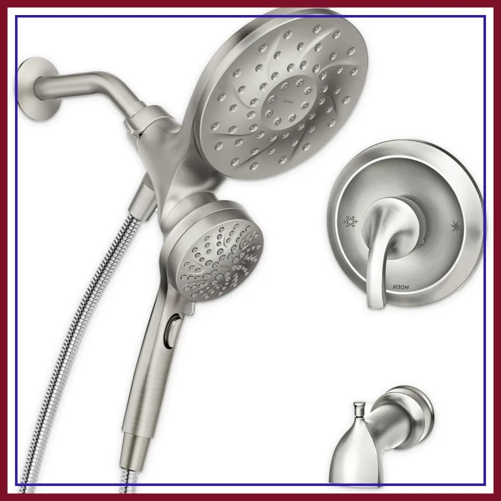 Multi-Function Handshower and Rainfall Shower Head Combo with Handle, Tub Spout, Metal Hose and Valve, Brushed Nickel
Multi-Function Handshower and Rainfall Shower Head Combo with Handle, Tub Spout, Metal Hose and Valve, Brushed Nickel