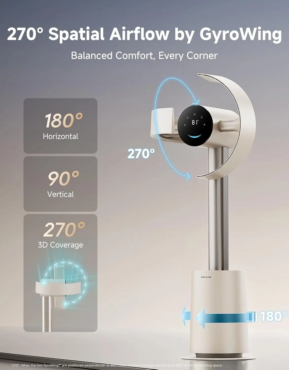 Bladeless Tower Fan for Bedroom, Smart Standing Fan with 270° Spatial Airflow for Whole-Room Circulation, 59ft/s High Velocity,
Bladeless Tower Fan for Bedroom, Smart Standing Fan with 270° Spatial Airflow for Whole-Room Circulation, 59ft/s High Velocity,