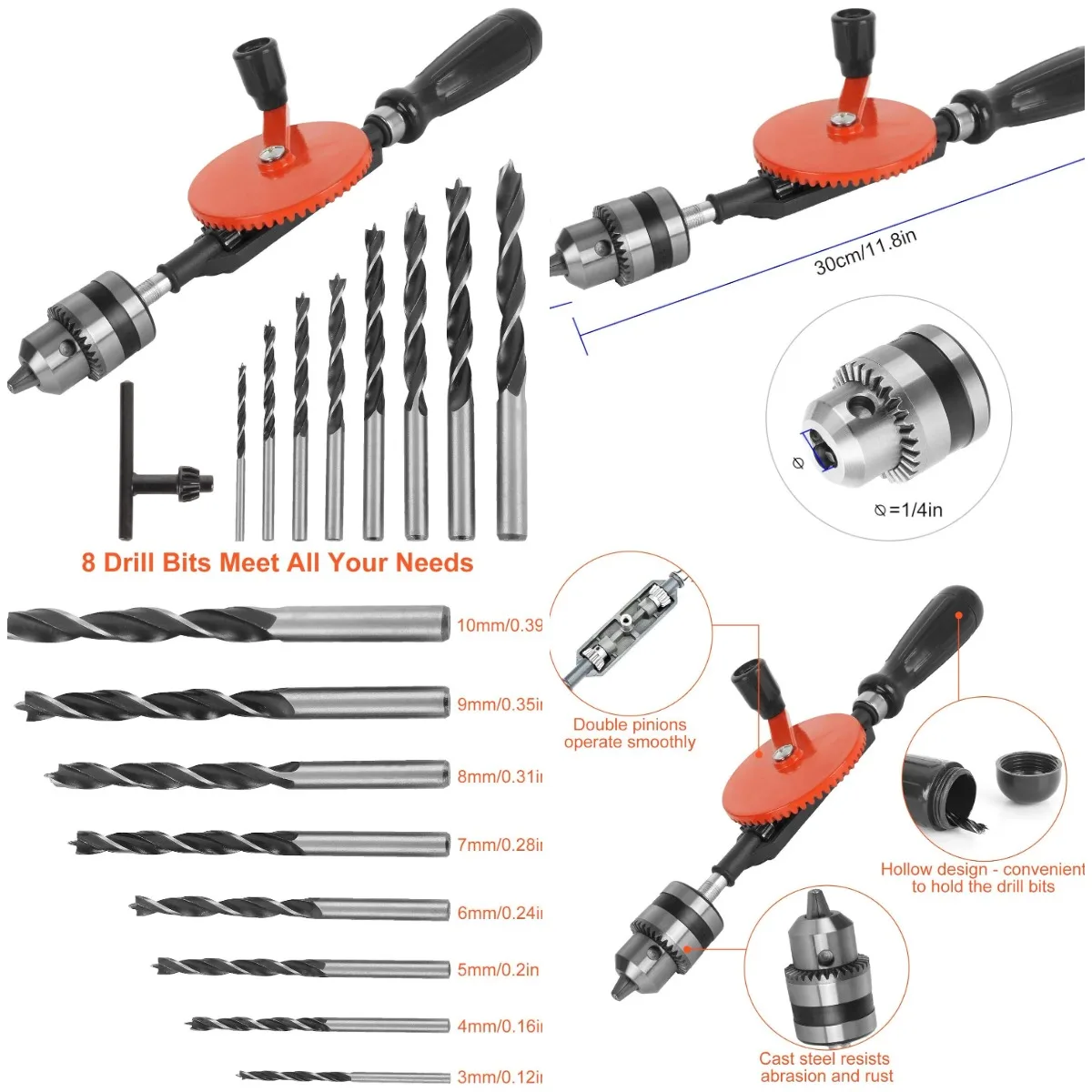 Ручная дрель 3/8 дюйма с набором бит из 8 шт., безопасная конструкция с двойной шестерней для дерева, пластика, металла
Ручная дрель 3/8 дюйма с набором бит из 8 шт., безопасная конструкция с двойной шестерней для дерева, пластика, металла
