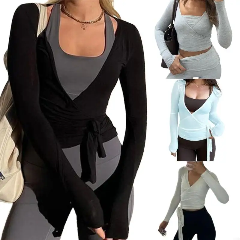 Breathable Coquettes Blouses for Women Wrap Top Long Sleeves Crop Tops V-Neck Yoga Shirt Tie Up Workout Ballet Top 69HD
Breathable Coquettes Blouses for Women Wrap Top Long Sleeves Crop Tops V-Neck Yoga Shirt Tie Up Workout Ballet Top 69HD