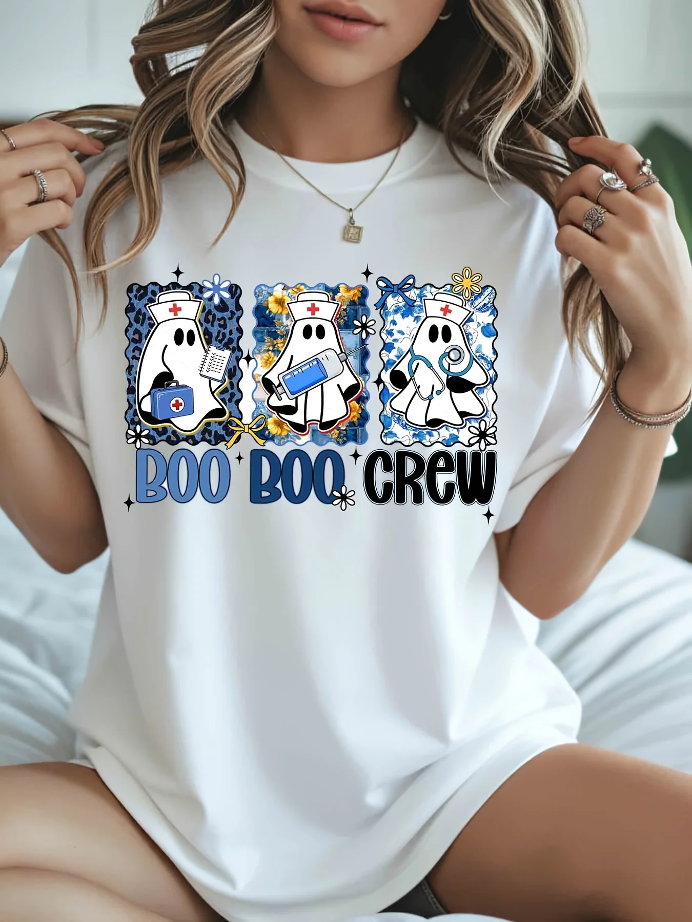 Boo Boo Crew Nurse Ghost Pattern, Halloween, Casual Daily Wear Fall Season, Women Girls
Boo Boo Crew Nurse Ghost Pattern, Halloween, Casual Daily Wear Fall Season, Women Girls
