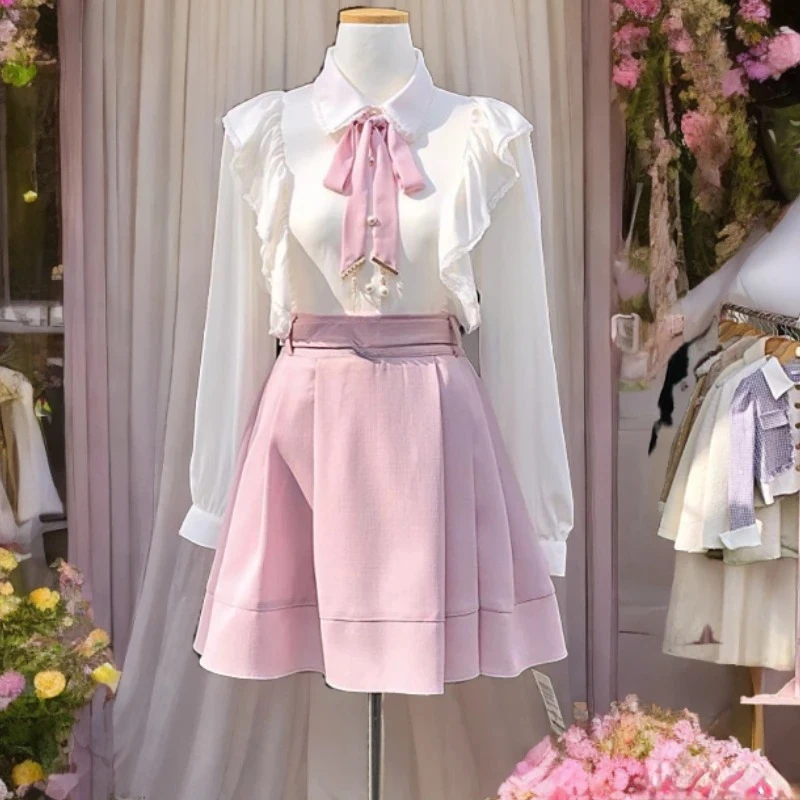 Women's Ruffles Cute Bow Tie Tops Vintage Japanese Korea Design Button Elegant Formal White Pink Shirts Blouses 2025 Hot Sale
Women's Ruffles Cute Bow Tie Tops Vintage Japanese Korea Design Button Elegant Formal White Pink Shirts Blouses 2025 Hot Sale