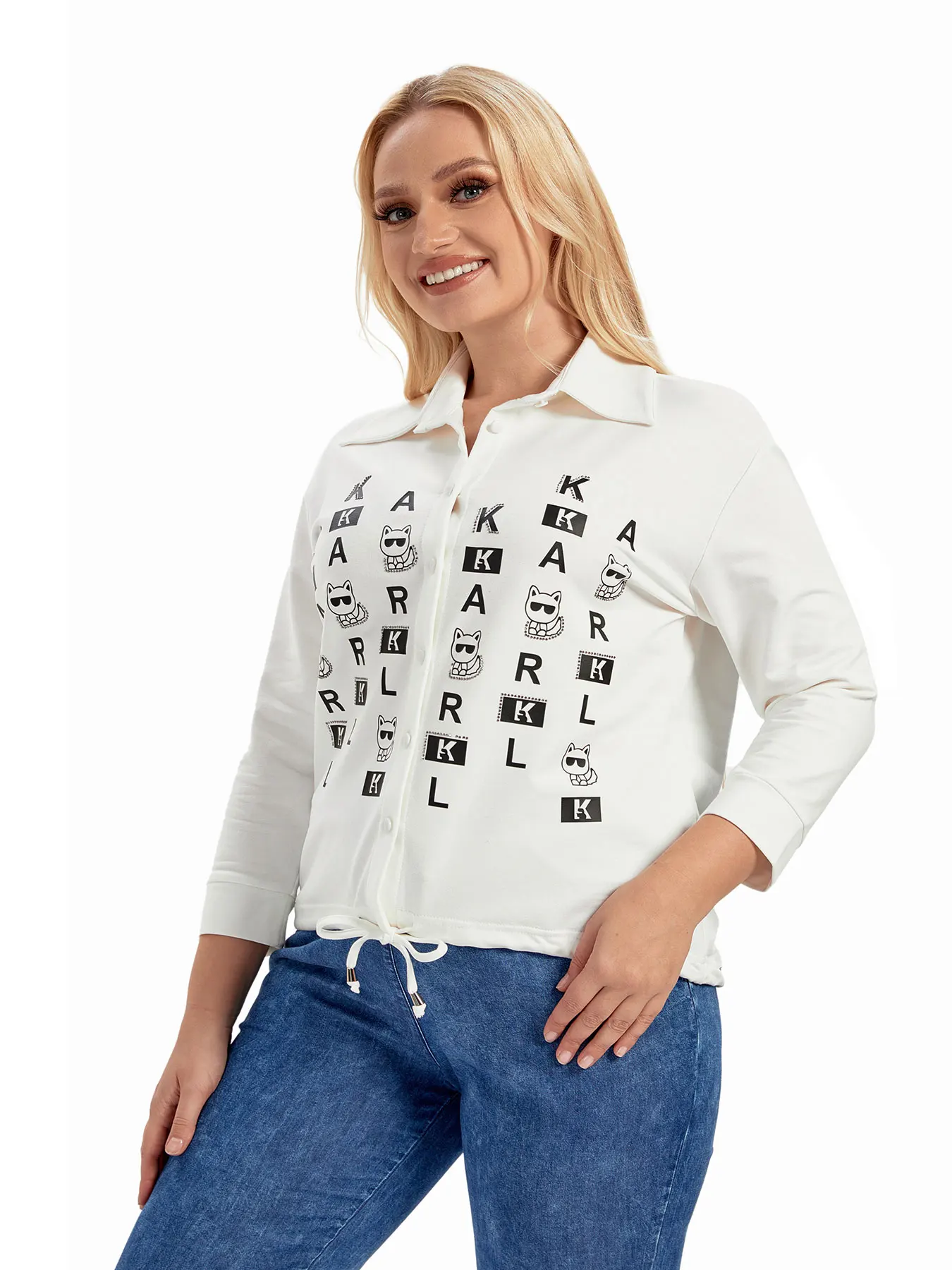 Женская трикотажная модная рубашка больших размеров на весну и осень
Женская трикотажная модная рубашка больших размеров на весну и осень