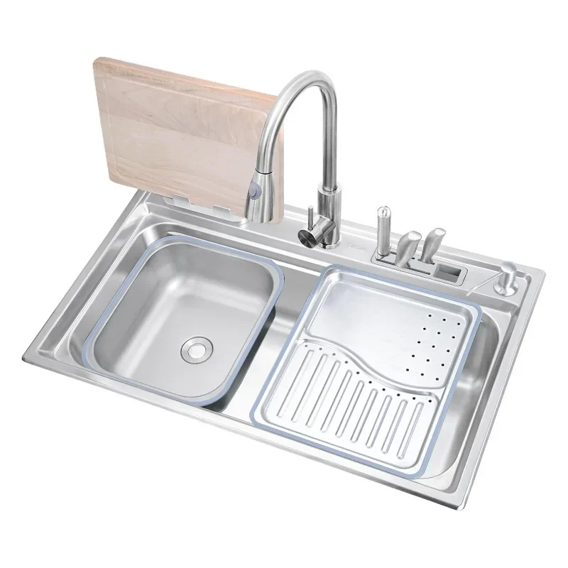 78*48CM Kitchen Sink Single Bowl 304 Stainless Steel with Faucet Cutting Board Silver Multipurpose Workstation Kitchen Sink
78*48CM Kitchen Sink Single Bowl 304 Stainless Steel with Faucet Cutting Board Silver Multipurpose Workstation Kitchen Sink