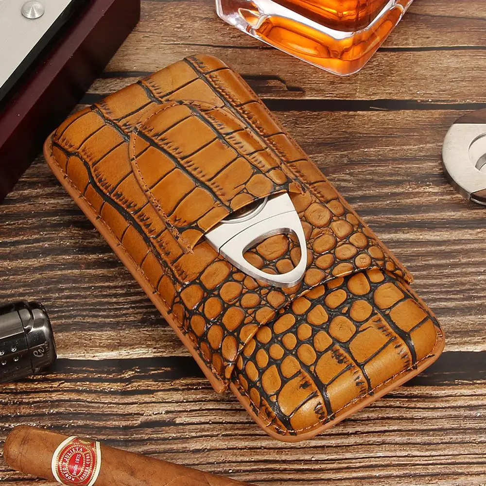 Leather Cigar Case Portable Cigar Humidor Travel Humidor Box For 3 Cigars W/ Cigar Cutter
Leather Cigar Case Portable Cigar Humidor Travel Humidor Box For 3 Cigars W/ Cigar Cutter
