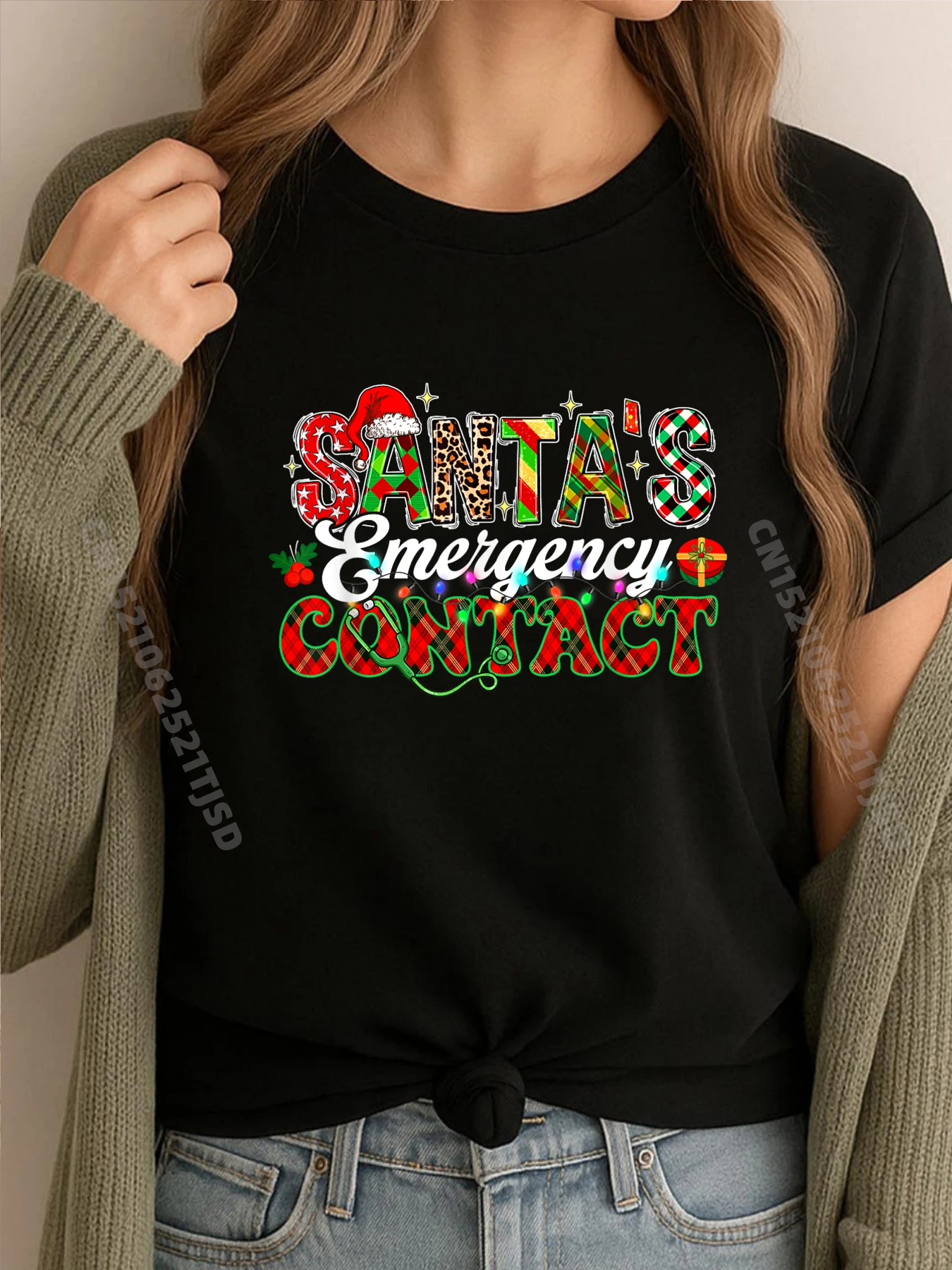 Christmas Santa Contact Nurse Xmas T Shirts For Woman Summer Men's Clothing Deals T-shirt Washed Game