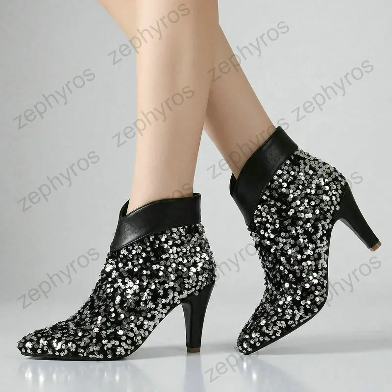 Women's Colorful Sequin Ankle Boots Pointed Toe High Heel Booties with Side Zipper for Party Evening Short Booties
Women's Colorful Sequin Ankle Boots Pointed Toe High Heel Booties with Side Zipper for Party Evening Short Booties