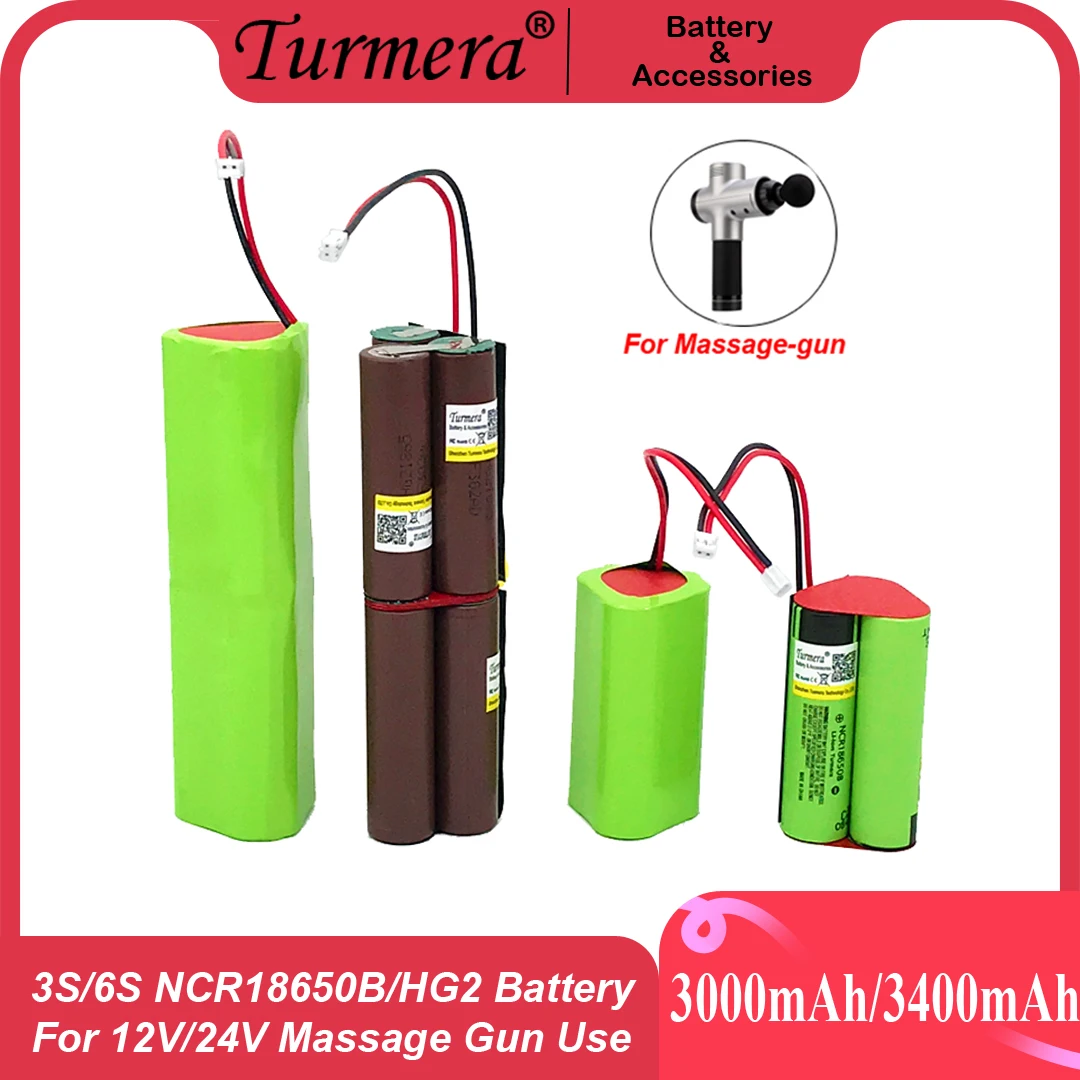 Turmera 12V 24V 3000mAh HG2 3400mAh NCR18650B Rechargeable Lithium Battery for Massage Gun Muscle Massage Replace Batteries Use
Turmera 12V 24V 3000mAh HG2 3400mAh NCR18650B Rechargeable Lithium Battery for Massage Gun Muscle Massage Replace Batteries Use