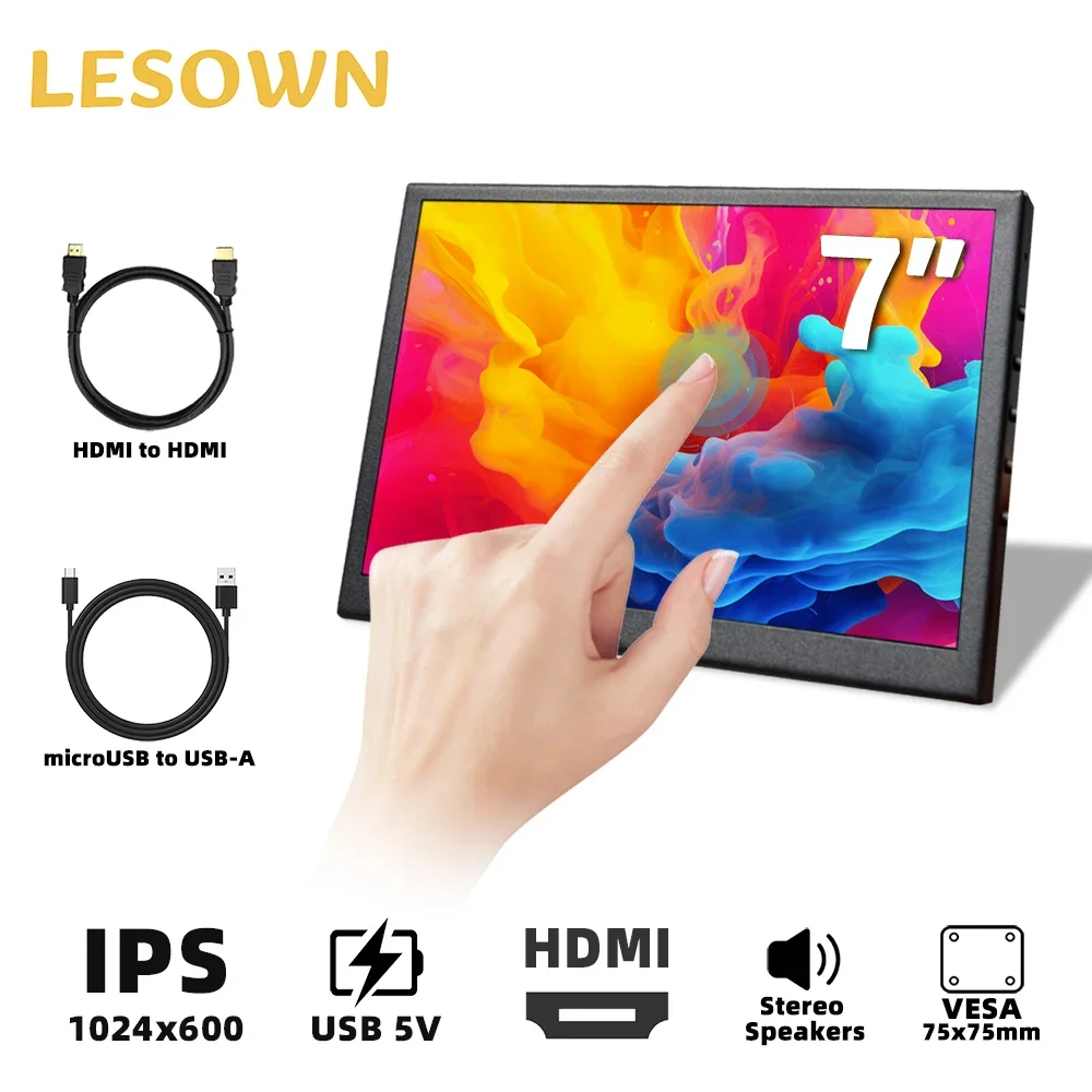 Маленький широкий монитор LESOWN, 7-дюймовый сенсорный экран, 1024x600, IPS, HDMI, USB, портативный дисплей с динамиками для компьютера Raspberry Pi
Маленький широкий монитор LESOWN, 7-дюймовый сенсорный экран, 1024x600, IPS, HDMI, USB, портативный дисплей с динамиками для компьютера Raspberry Pi