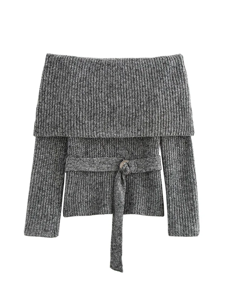 Willshela Women Fashion With Belt Grey Knitted Pullover Sweater Vintage Slash Neck Long Sleeves Female Chic Lady Tops
Willshela Women Fashion With Belt Grey Knitted Pullover Sweater Vintage Slash Neck Long Sleeves Female Chic Lady Tops