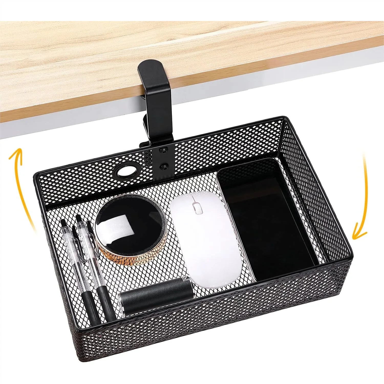 Mesh Desk Organizer with Clamp-on Swivel Drawer, Hidden Under Desk Storage for Office Supplies, Easy Install C-Clamp System
Mesh Desk Organizer with Clamp-on Swivel Drawer, Hidden Under Desk Storage for Office Supplies, Easy Install C-Clamp System