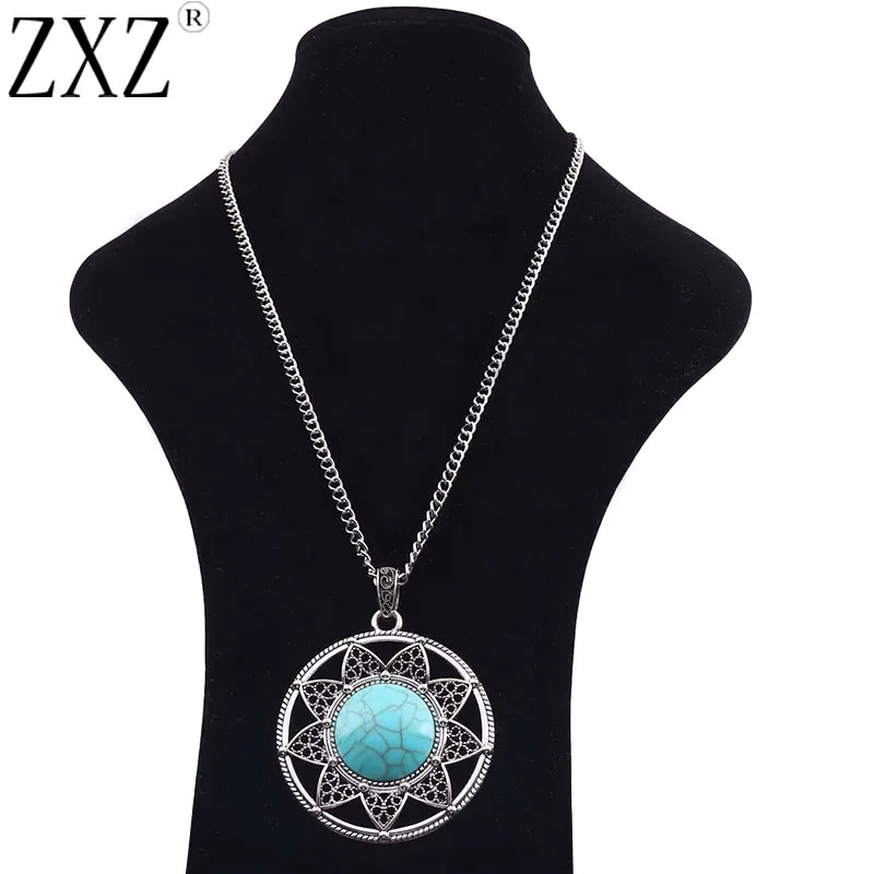 Tibetan Silver Large Faux Turquoise Stone Flower Round Charm Pendant 34" Long Chain Necklace For Men Women
Tibetan Silver Large Faux Turquoise Stone Flower Round Charm Pendant 34" Long Chain Necklace For Men Women