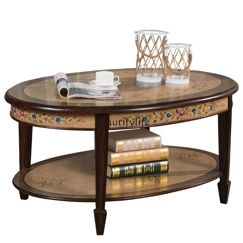 American Country Style Oval Coffee Table Vintage Pastoral Painted Furniture Mediterranean Hand-painted Double-layer Coffee Table
American Country Style Oval Coffee Table Vintage Pastoral Painted Furniture Mediterranean Hand-painted Double-layer Coffee Table