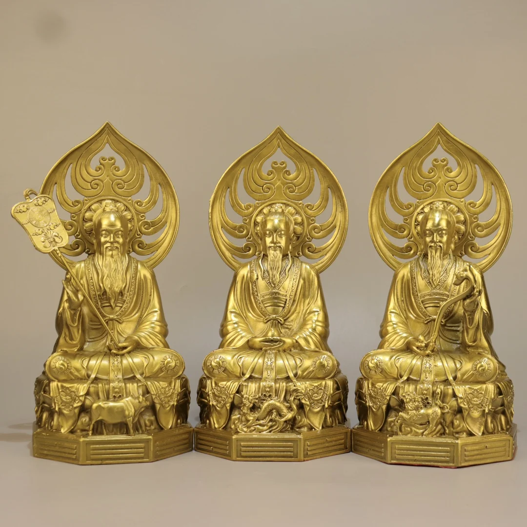12"Tibetan Temple Collection Old Brass Taoist Sanqing Immortals Taoism Ancestors Bagua Platform A Set Worship Hall Town house
12"Tibetan Temple Collection Old Brass Taoist Sanqing Immortals Taoism Ancestors Bagua Platform A Set Worship Hall Town house