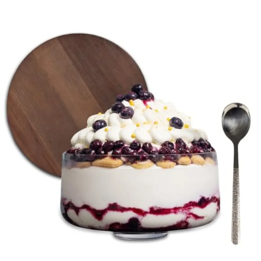 Large Trifle Bowl with Lid - Silver Serving Spoon and Acacia Wood Lid - Trifle Bowl Glass Glass Salad Dish With Pedestal - Truf
Large Trifle Bowl with Lid - Silver Serving Spoon and Acacia Wood Lid - Trifle Bowl Glass Glass Salad Dish With Pedestal - Truf