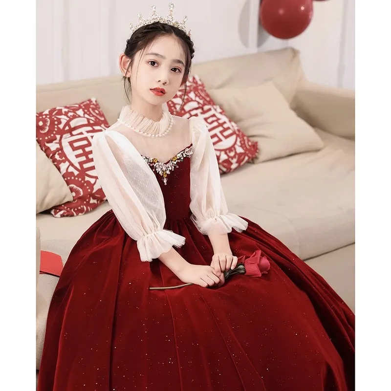 Girls Red Birthday Dress2025Spring Velvet Mesh Sleeve Show Princess Dress Little Girl Piano Performance Dress
Girls Red Birthday Dress2025Spring Velvet Mesh Sleeve Show Princess Dress Little Girl Piano Performance Dress