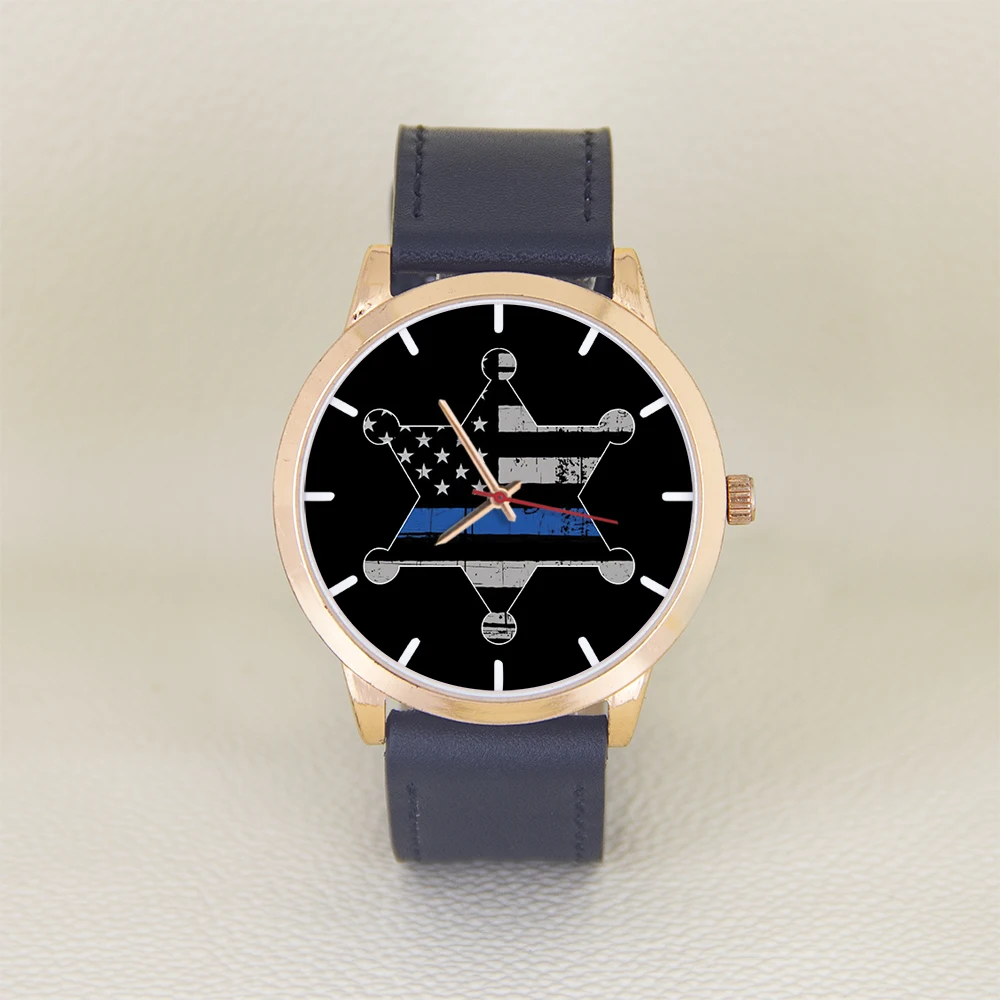 Men's 45mm Rose Gold Thin Blue Line Wristwatch American Culture Souvenir Clock with Steel Silicone & Genuine Leather Strap
Men's 45mm Rose Gold Thin Blue Line Wristwatch American Culture Souvenir Clock with Steel Silicone & Genuine Leather Strap
