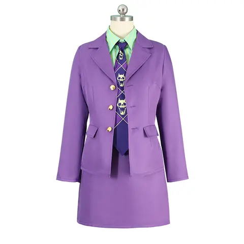 Anime Womens Cosplay Kira Yoshikage Cosplay Costume Purple Style Female Coat Shirt Skirt Pants Sailor Dress Suit Halloween