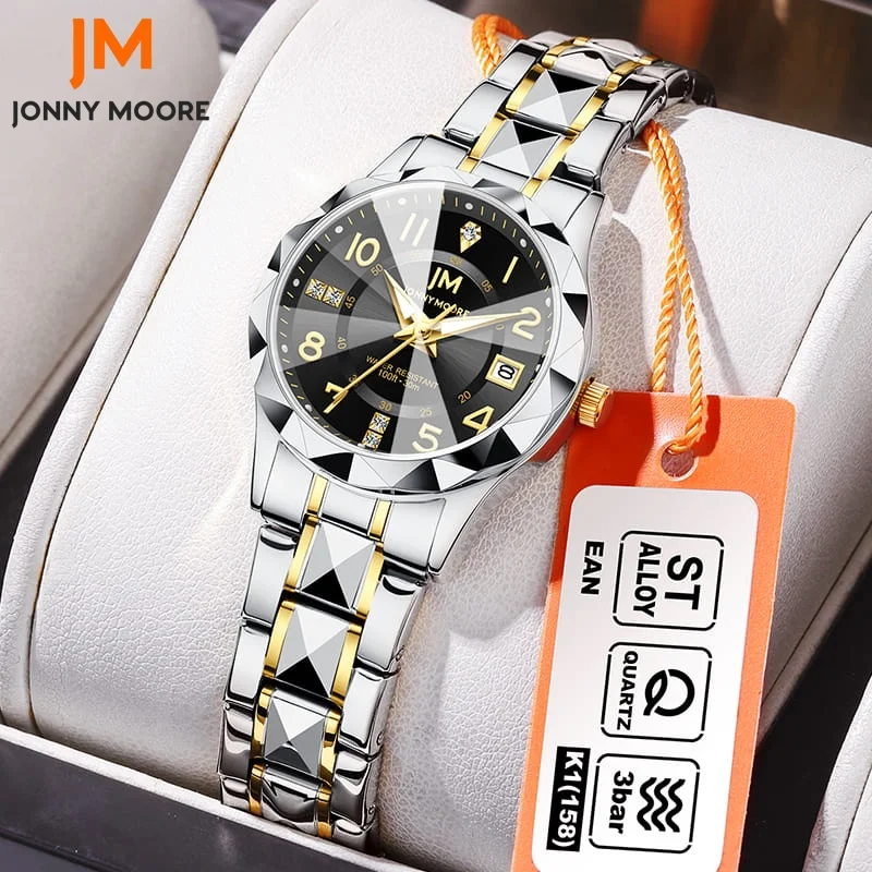Gift Box Watches for Women JONNY MOORE 1023 Rhinestone Dial Luxury Quartz Watch Calendar Stainless Steel Waterproof Ladies Watch
Gift Box Watches for Women JONNY MOORE 1023 Rhinestone Dial Luxury Quartz Watch Calendar Stainless Steel Waterproof Ladies Watch