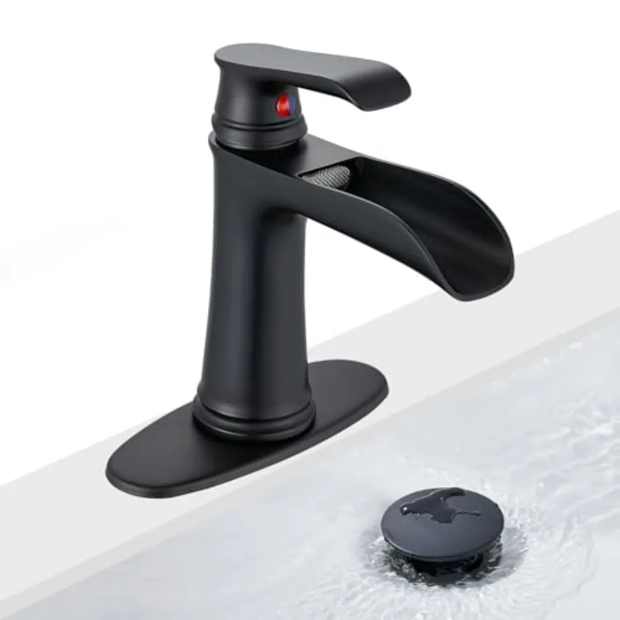 Matte Black Waterfall Single Handle Bathroom Faucet for Sink 4 Inch 1 or 3 Hole Hotel Vanity Faucet with Deckplate and Pop-Up D
Matte Black Waterfall Single Handle Bathroom Faucet for Sink 4 Inch 1 or 3 Hole Hotel Vanity Faucet with Deckplate and Pop-Up D