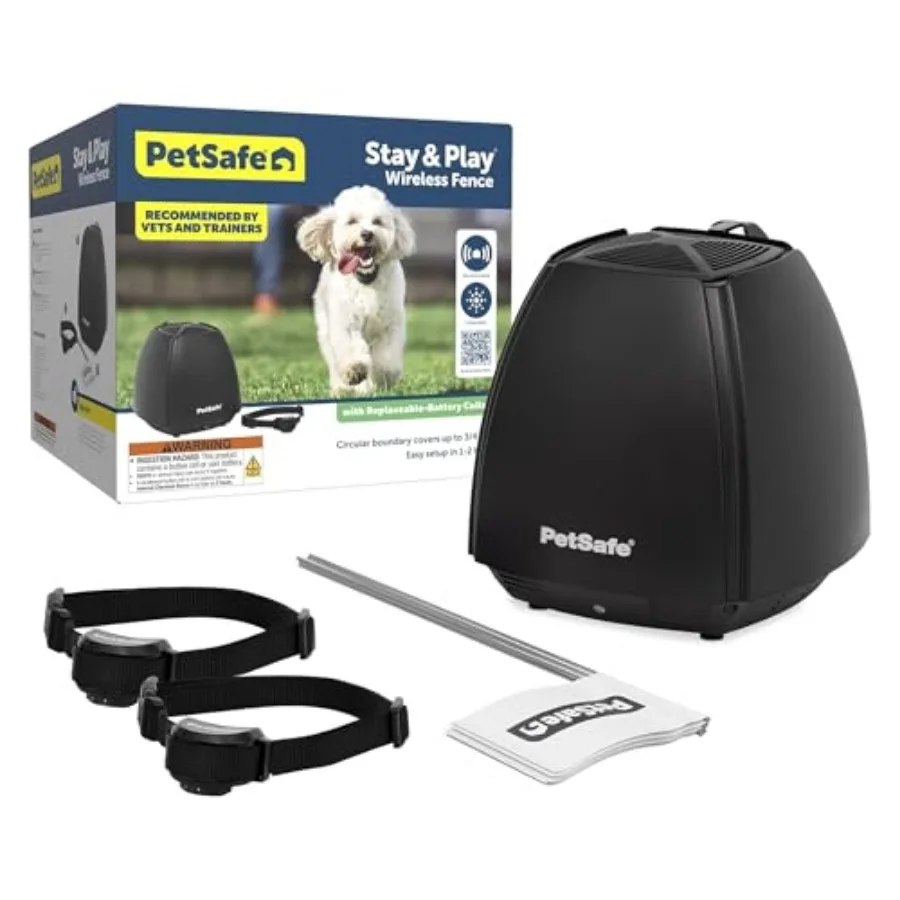 Stay and Play Wireless Fence for 2-Dogs with Replaceable Battery Collar Covers 3/4-Acre Yard for Dogs 5 lb. and Up Portable Des
Stay and Play Wireless Fence for 2-Dogs with Replaceable Battery Collar Covers 3/4-Acre Yard for Dogs 5 lb. and Up Portable Des