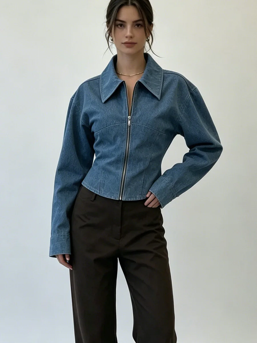 LIMO Women's Vintage Blue Denim Zip Blouse Waist Cinched Long Sleeve Shirt Casual Slim Fit Collared Top for Spring Autumn
LIMO Women's Vintage Blue Denim Zip Blouse Waist Cinched Long Sleeve Shirt Casual Slim Fit Collared Top for Spring Autumn