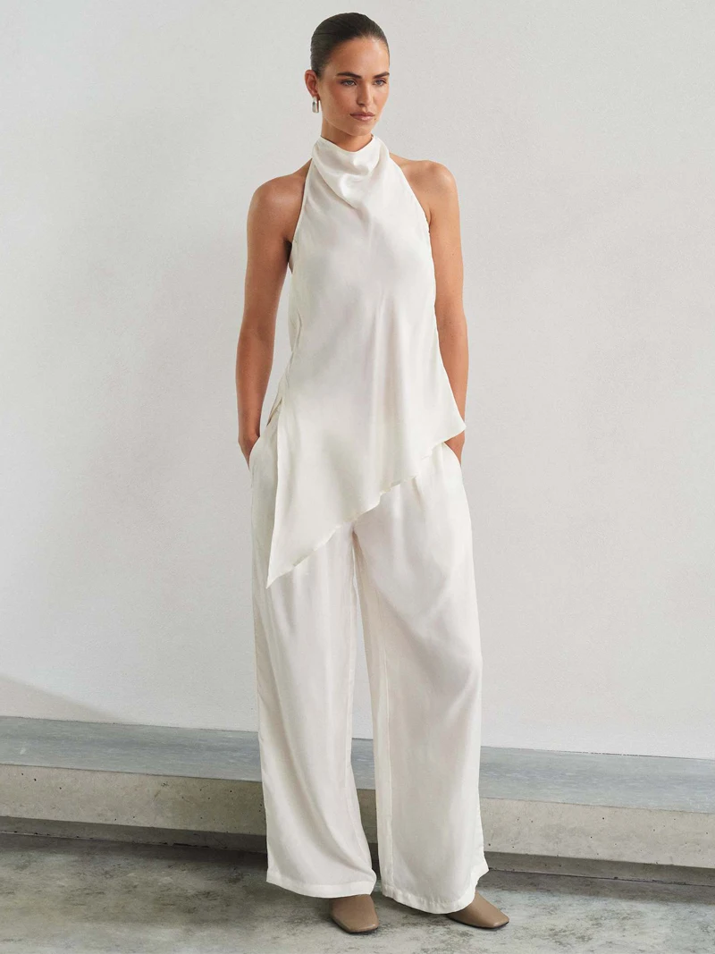 Women Summer Outfit Two Pieces Irregular Sleeveless Top and High Waist Wide Leg Pants Female Casual Pant Set Fashion Suits
Women Summer Outfit Two Pieces Irregular Sleeveless Top and High Waist Wide Leg Pants Female Casual Pant Set Fashion Suits