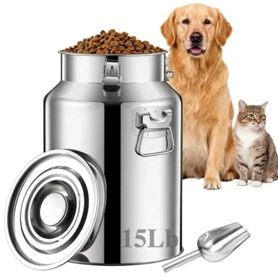 Dog food storage container for home use, stainless steel, silver, airtight seal with locking clamp to keep food fresh and easy
Dog food storage container for home use, stainless steel, silver, airtight seal with locking clamp to keep food fresh and easy