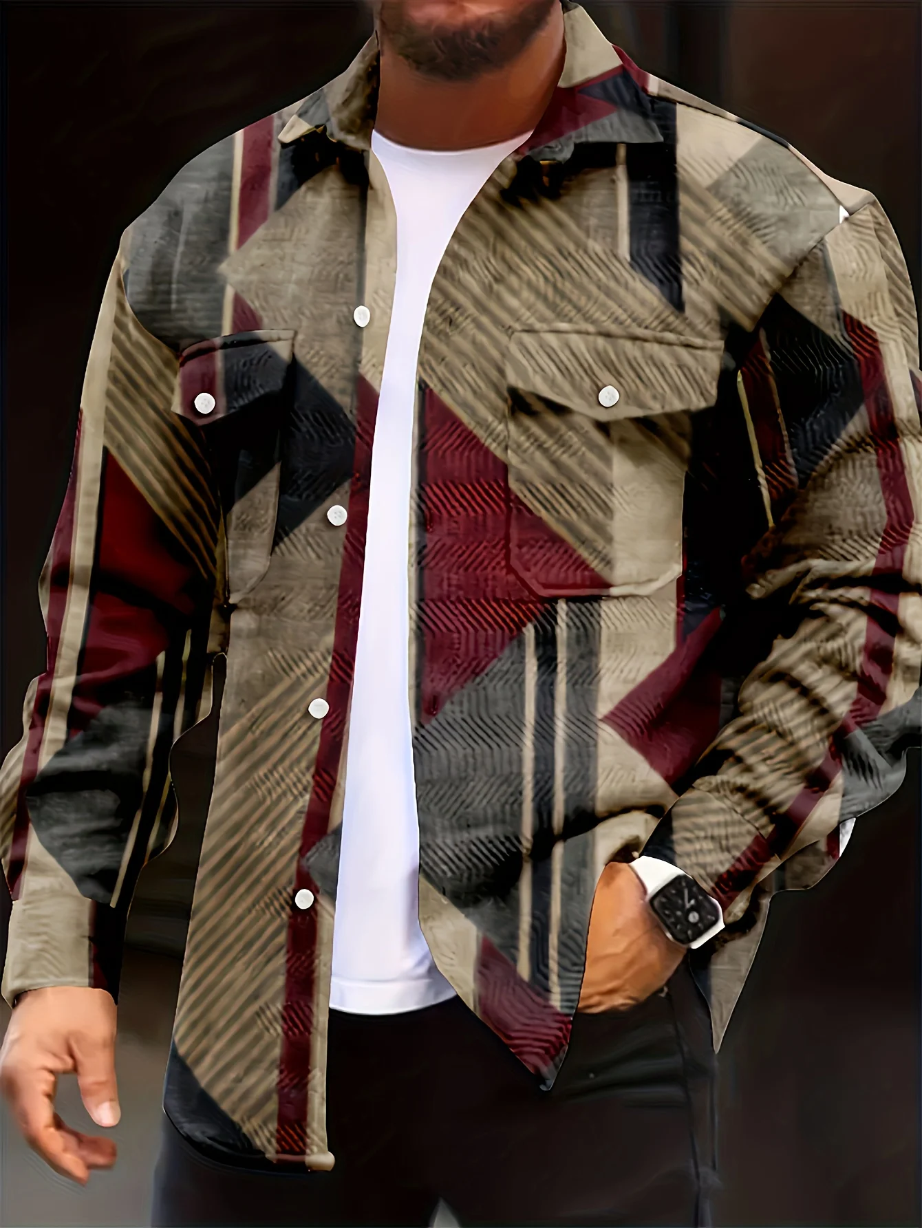 High quality corduroy men's jacket multi-pocket geometric print jacket men's work clothes lapel Korean style casual wear
High quality corduroy men's jacket multi-pocket geometric print jacket men's work clothes lapel Korean style casual wear