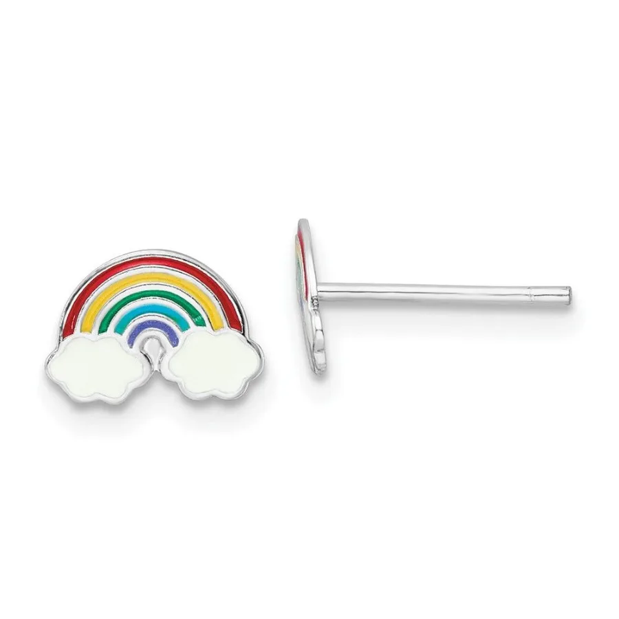 Sterling Silver Rhodiumplated Polished Multicolor Enameled Rainbow 's Post Earrings
Sterling Silver Rhodiumplated Polished Multicolor Enameled Rainbow 's Post Earrings