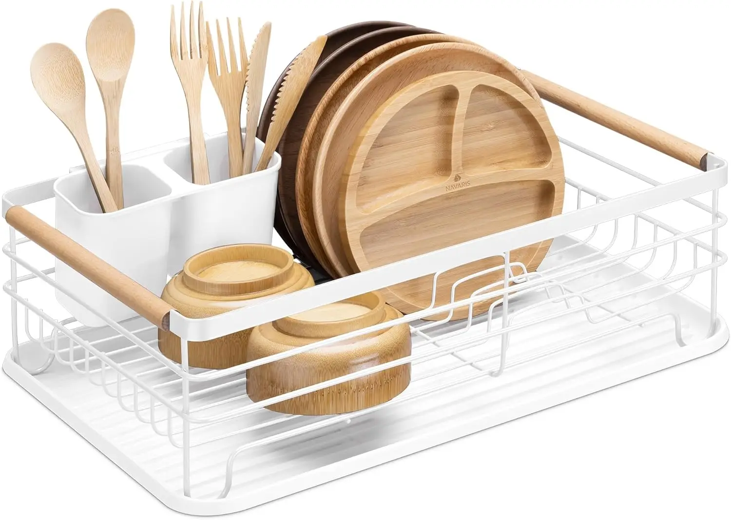 Dish Drainer Rack - Plate, Silverware, Pots and Pans - Dish Rack with Beechwood Handles - Metal Dish Drying Rack for Kitchen
Dish Drainer Rack - Plate, Silverware, Pots and Pans - Dish Rack with Beechwood Handles - Metal Dish Drying Rack for Kitchen