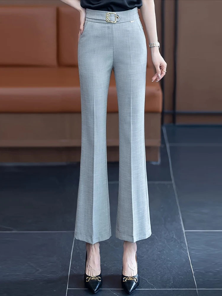 Summer Thin Ice Silk Women's Pants High Waist Drapey Suit Style Bell Bottoms Nine-Piece Commute Style Slim Fit Pocket Detail
Summer Thin Ice Silk Women's Pants High Waist Drapey Suit Style Bell Bottoms Nine-Piece Commute Style Slim Fit Pocket Detail