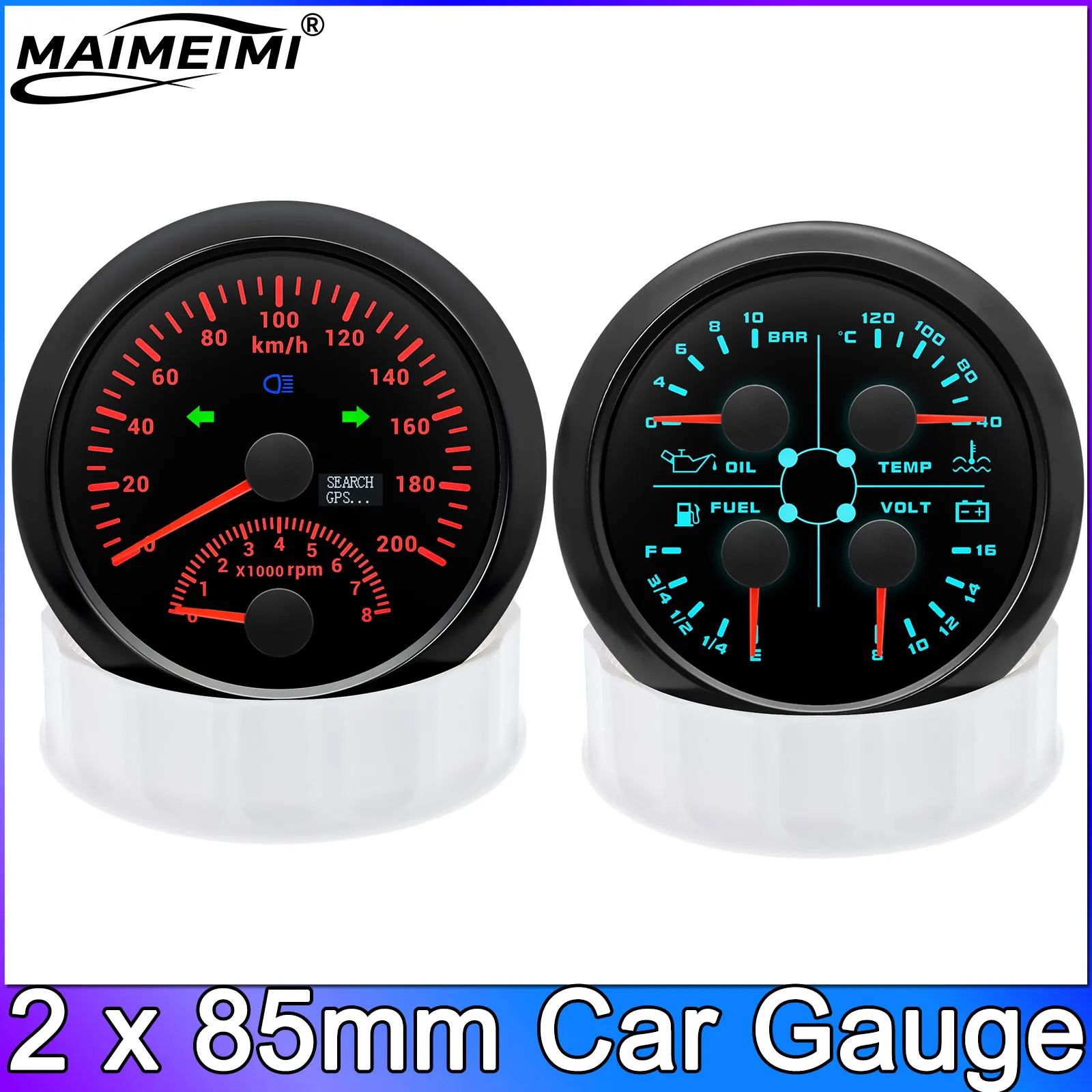 2PCS 85mm Gauge 7 Color GPS Speedometer+Tachometer 4in1 Water Temp + Oil Pressure + Fuel Level + Voltage With Alarm For Car Boat
2PCS 85mm Gauge 7 Color GPS Speedometer+Tachometer 4in1 Water Temp + Oil Pressure + Fuel Level + Voltage With Alarm For Car Boat