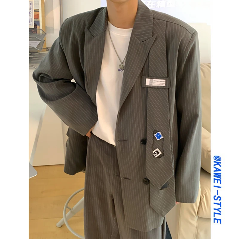 Мужской повседневный костюм в полоску с эффектом потертости, высококачественный, с небольшими прорезями, в уличном стиле, комплект из двух предметов
Мужской повседневный костюм в полоску с эффектом потертости, высококачественный, с небольшими прорезями, в уличном стиле, комплект из двух предметов